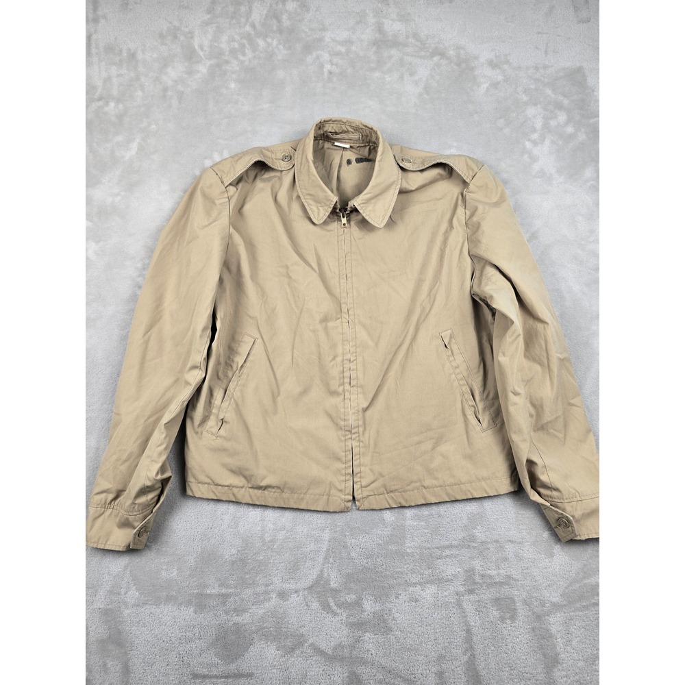 Vintage Creighton US Navy Windbreaker Jacket Mens L Tan Military USA Made *Read